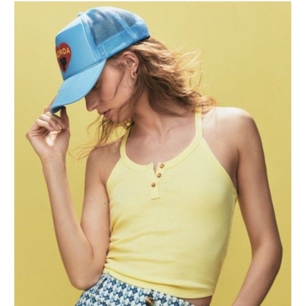 Anthropologie Pilcro Hang Ten Layering Tank Sz L Yellow Boho Vacation Beach NEW